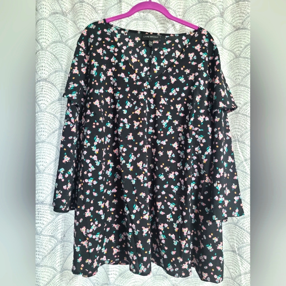 Lane Bryant Floral Layered Ruffel 3/4 Sleeve Blouse Size 22/24